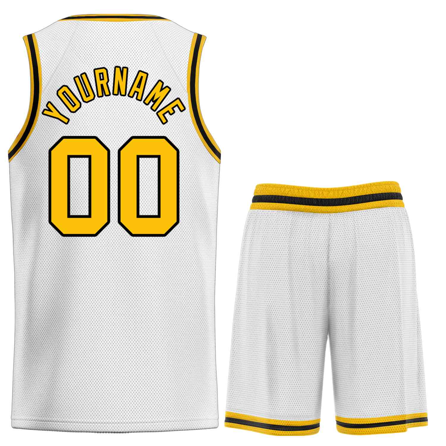 Maillot de basket-ball incurvé personnalisé blanc jaune-noir, ensembles classiques