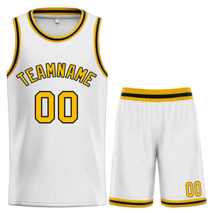 Maillot de basket-ball incurvé personnalisé blanc jaune-noir, ensembles classiques