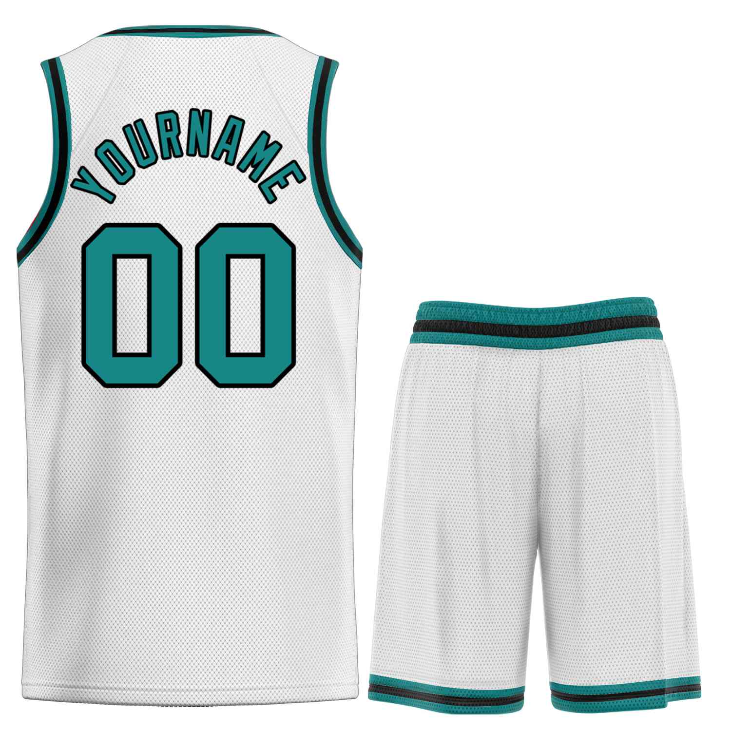 Custom White Teal-Black Classic Sets Curved Basketball Jersey