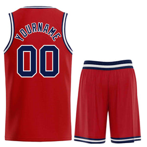 Maillot de basket-ball incurvé personnalisé, ensembles classiques rouge marine-blanc