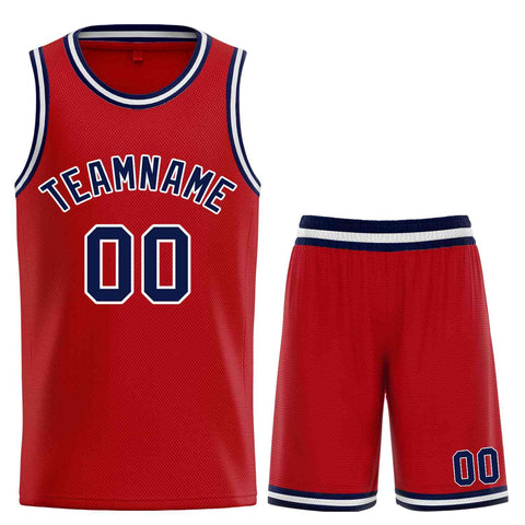 Custom Red Navy-White Classic Sets Curved Basketball Jersey
