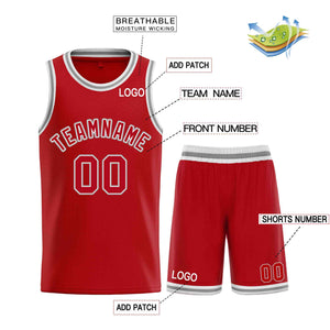 Custom Red White-Classic Sets Curved Basketball Jersey