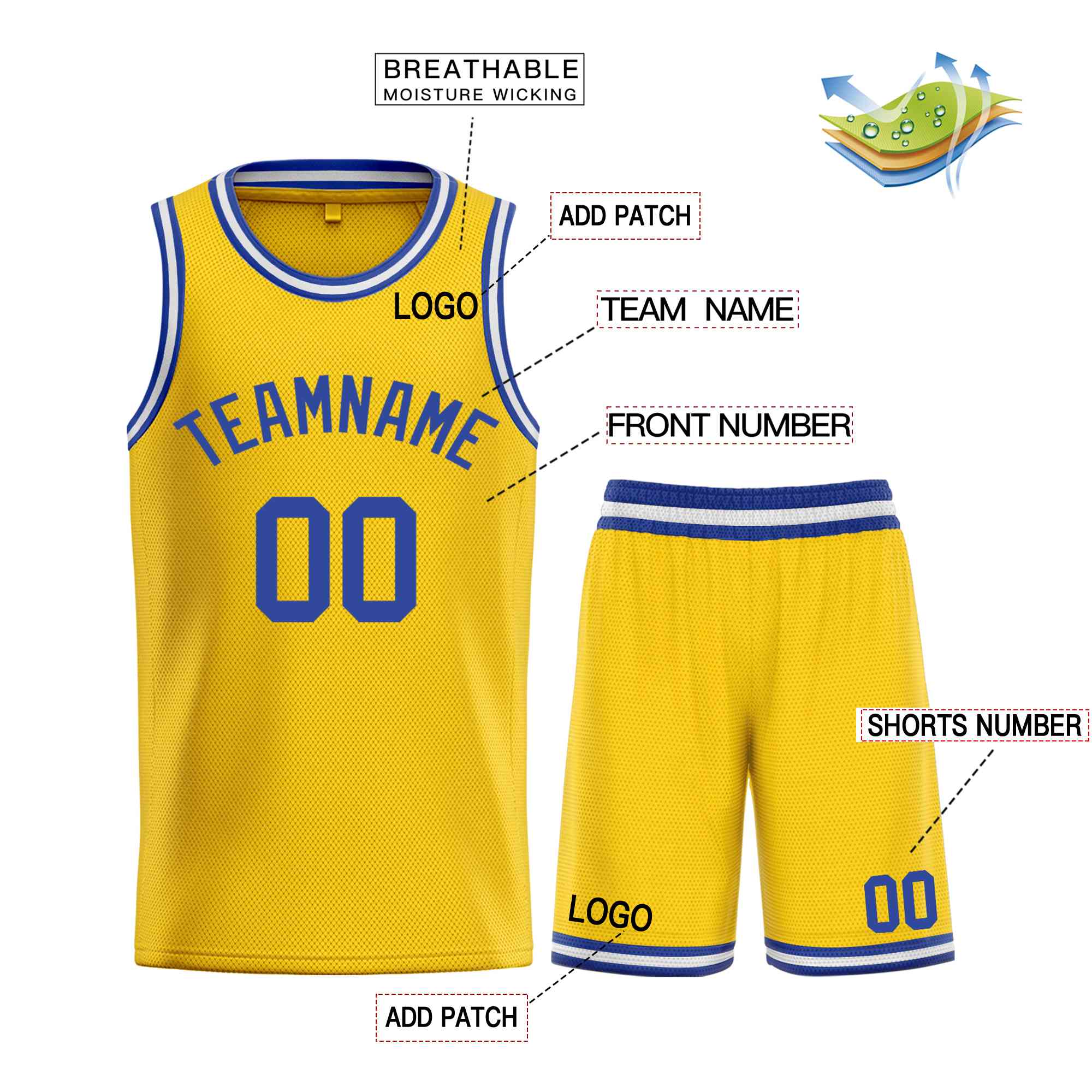 Custom Yellow Blue Bull Classic Sets Basketball Jersey