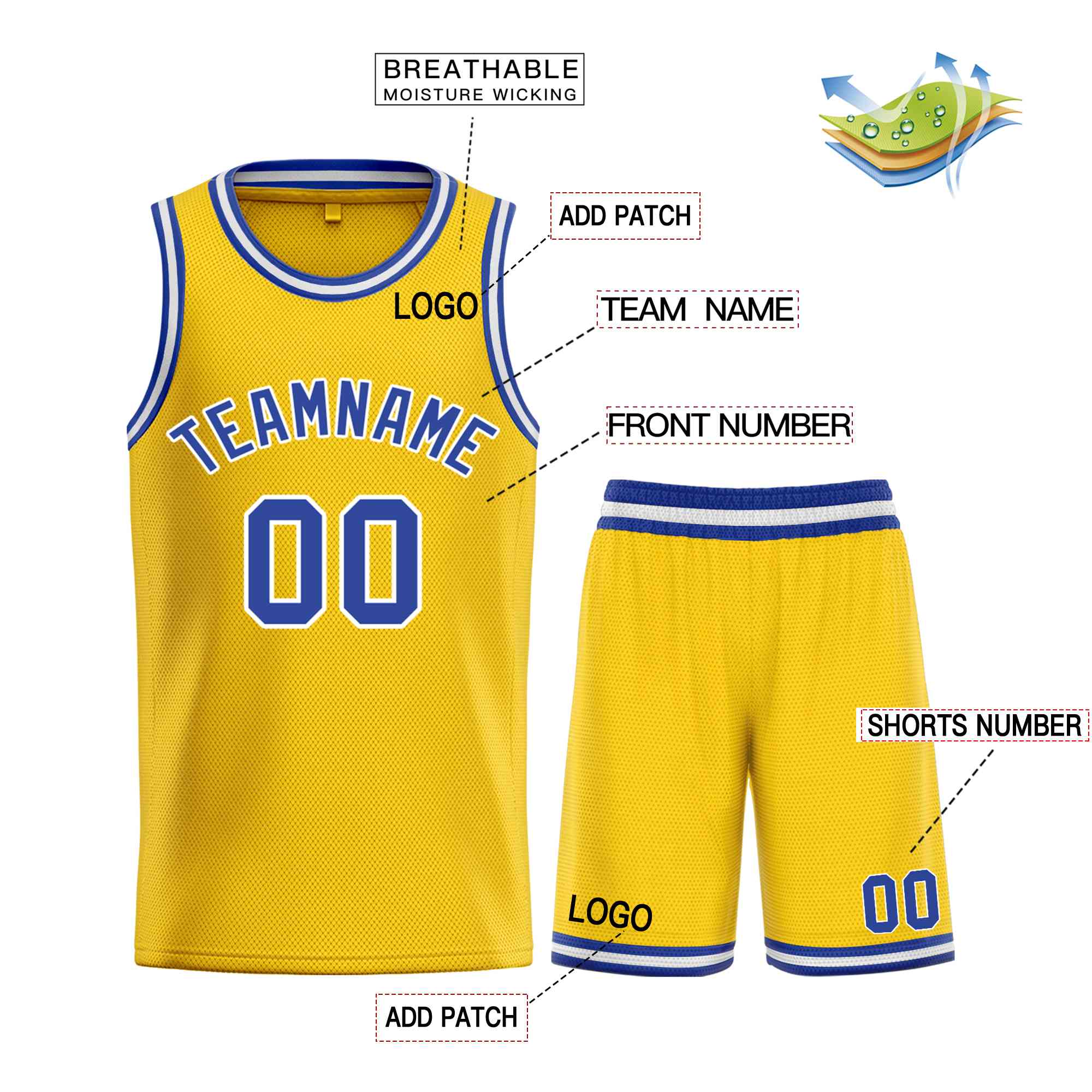 Custom Yellow Royal-White Bull Classic Sets Basketball Jersey