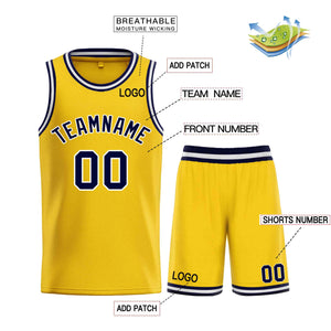 Maillot de basket-ball personnalisé, ensemble classique de taureau jaune marine-blanc