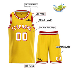 Custom Yellow White-Red Bull Classic Sets Basketball Jersey