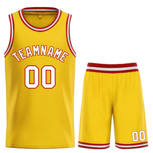 Custom Yellow White-Red Bull Classic Sets Basketball Jersey