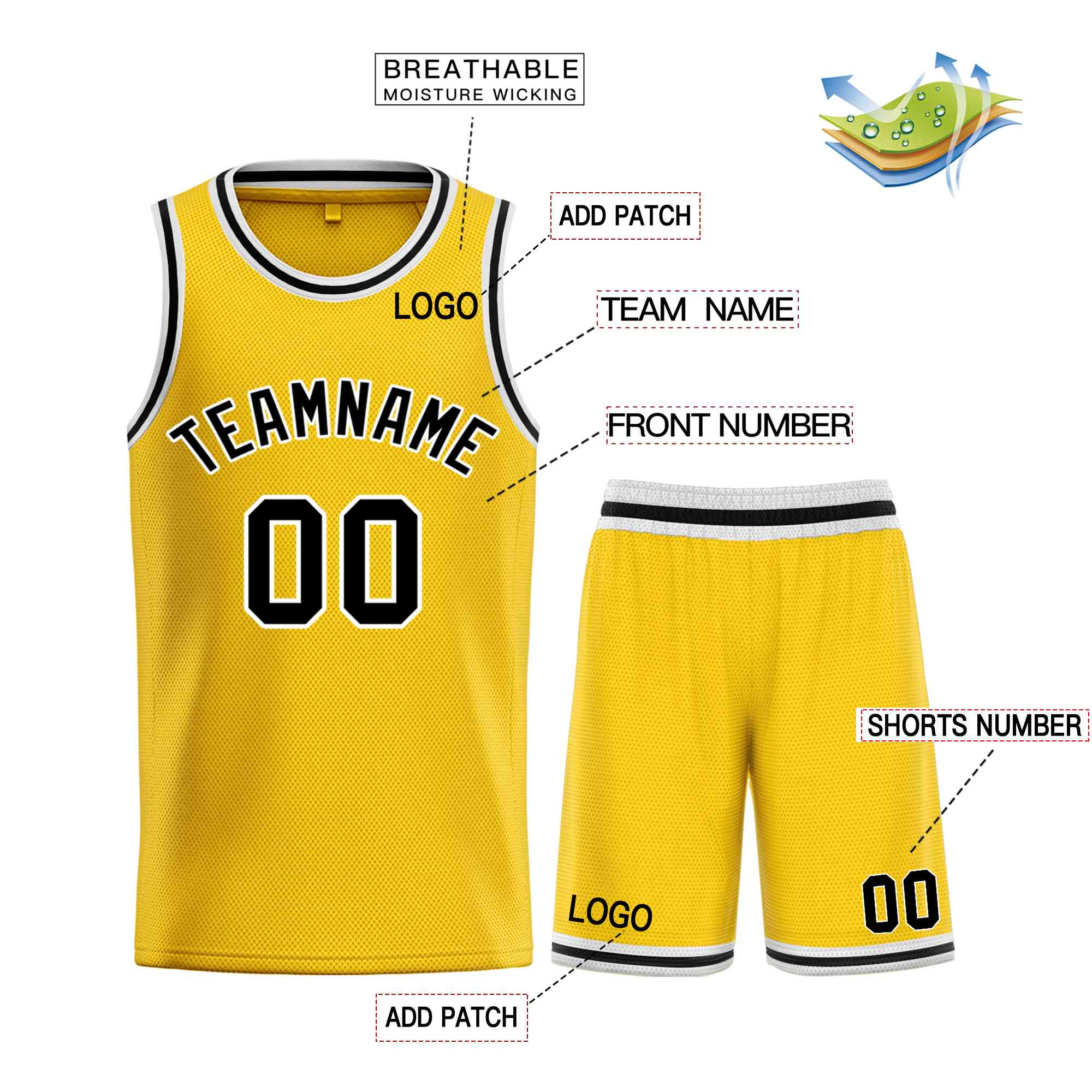 Maillot de basket-ball personnalisé, ensemble classique de taureau jaune noir-blanc