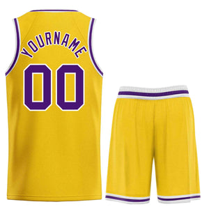 Maillot de basket-ball personnalisé, ensemble classique de taureau jaune violet-blanc