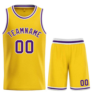 Maillot de basket-ball personnalisé, ensemble classique de taureau jaune violet-blanc