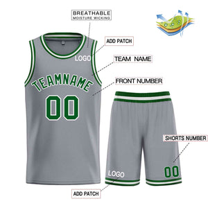 Maillot de basket-ball Bull, ensemble classique personnalisé gris foncé vert-blanc