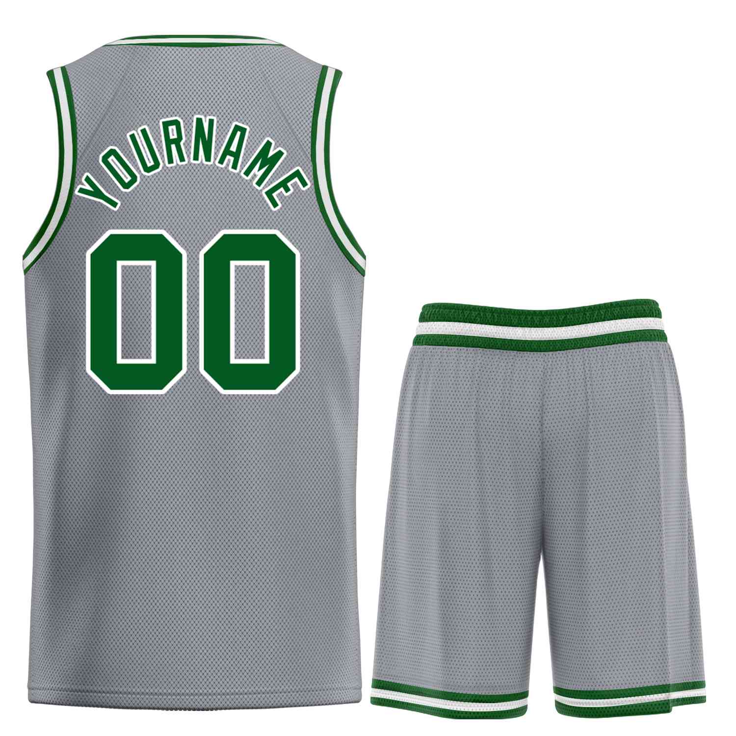 Maillot de basket-ball Bull, ensemble classique personnalisé gris foncé vert-blanc