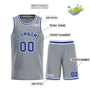 Maillot de basket-ball Bull personnalisé, gris foncé, Royal-blanc, ensembles classiques