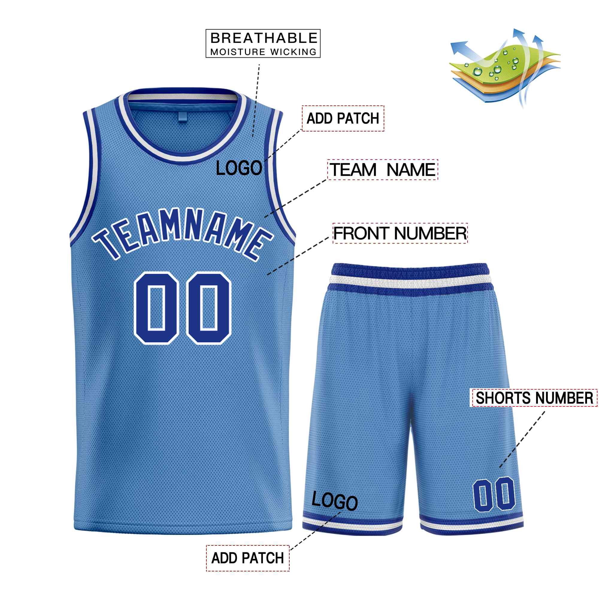 Maillot de basket-ball personnalisé bleu clair Royal-White Bull, ensembles classiques