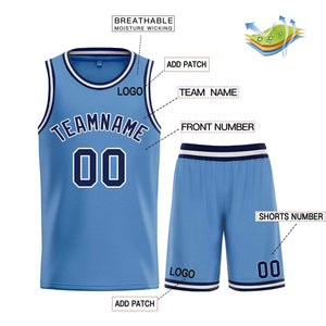 Maillot de basket-ball personnalisé, bleu clair, bleu marine et blanc, ensembles classiques de taureau