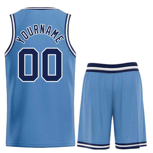 Maillot de basket-ball personnalisé, bleu clair, bleu marine et blanc, ensembles classiques de taureau