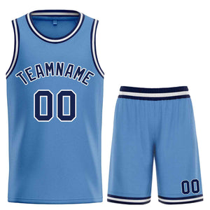 Maillot de basket-ball personnalisé, bleu clair, bleu marine et blanc, ensembles classiques de taureau