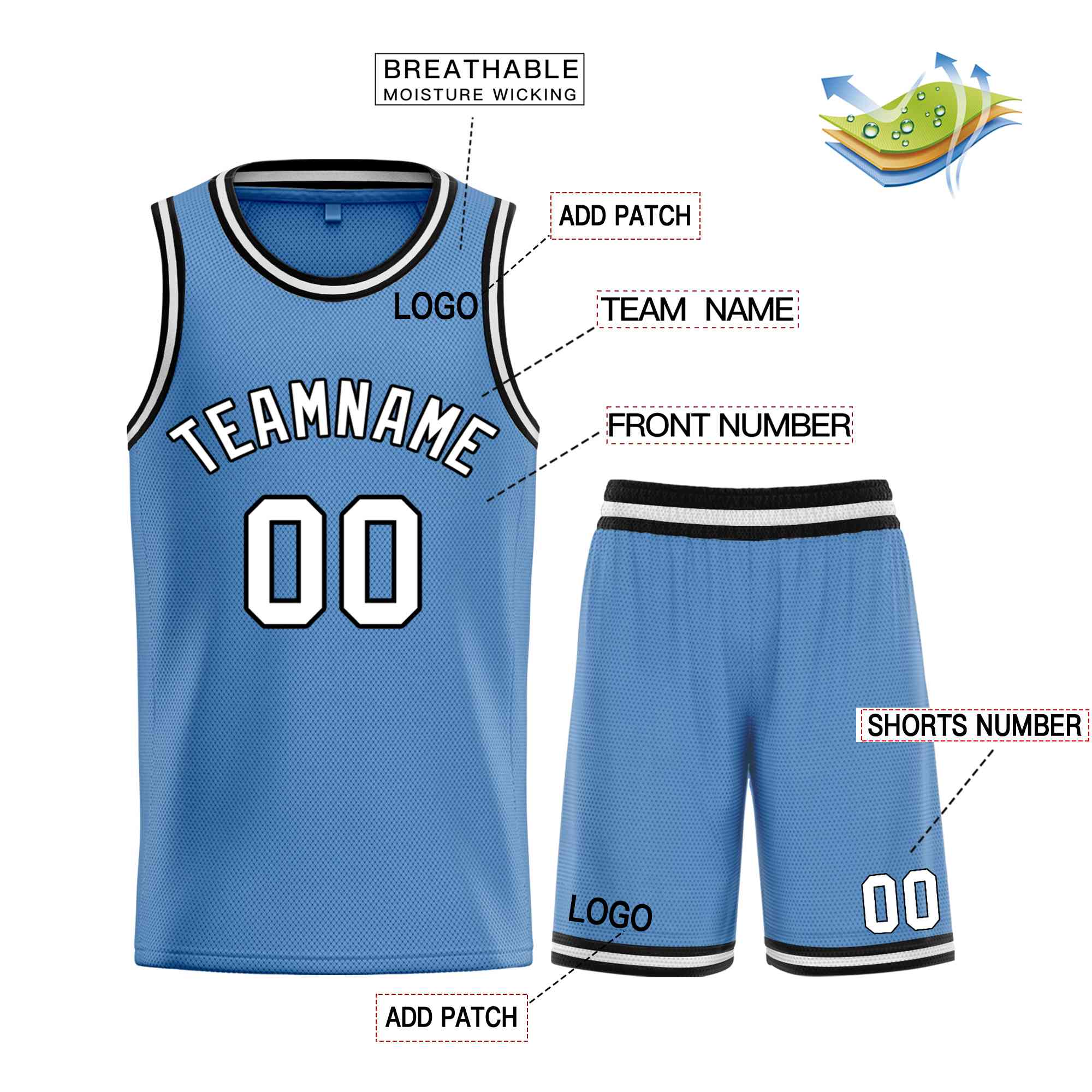 Custom Light Blue White-Black Bull Classic Sets Basketball Jersey