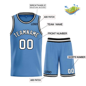 Custom Light Blue White-Black Bull Classic Sets Basketball Jersey