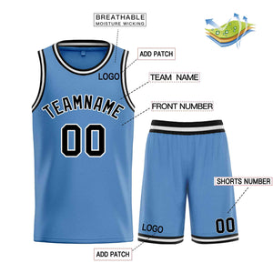 Maillot de basket-ball personnalisé, bleu clair, noir et blanc, ensembles classiques de taureau