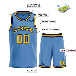 Maillot de basket-ball personnalisé bleu clair jaune-marine Bull Classic