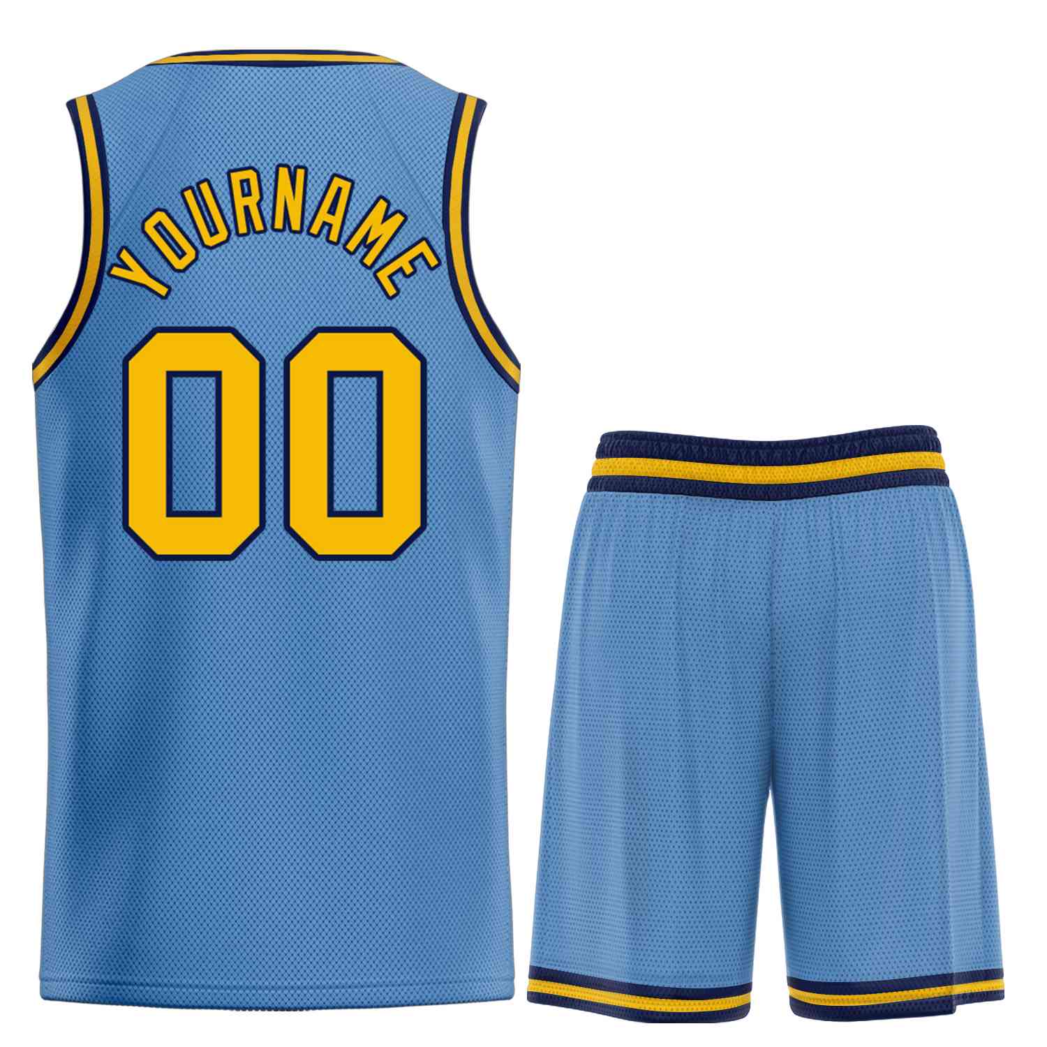 Maillot de basket-ball personnalisé bleu clair jaune-marine Bull Classic