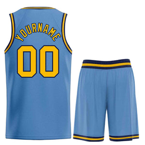 Custom Light Blue Yellow-Navy Bull Classic Sets Basketball Jersey