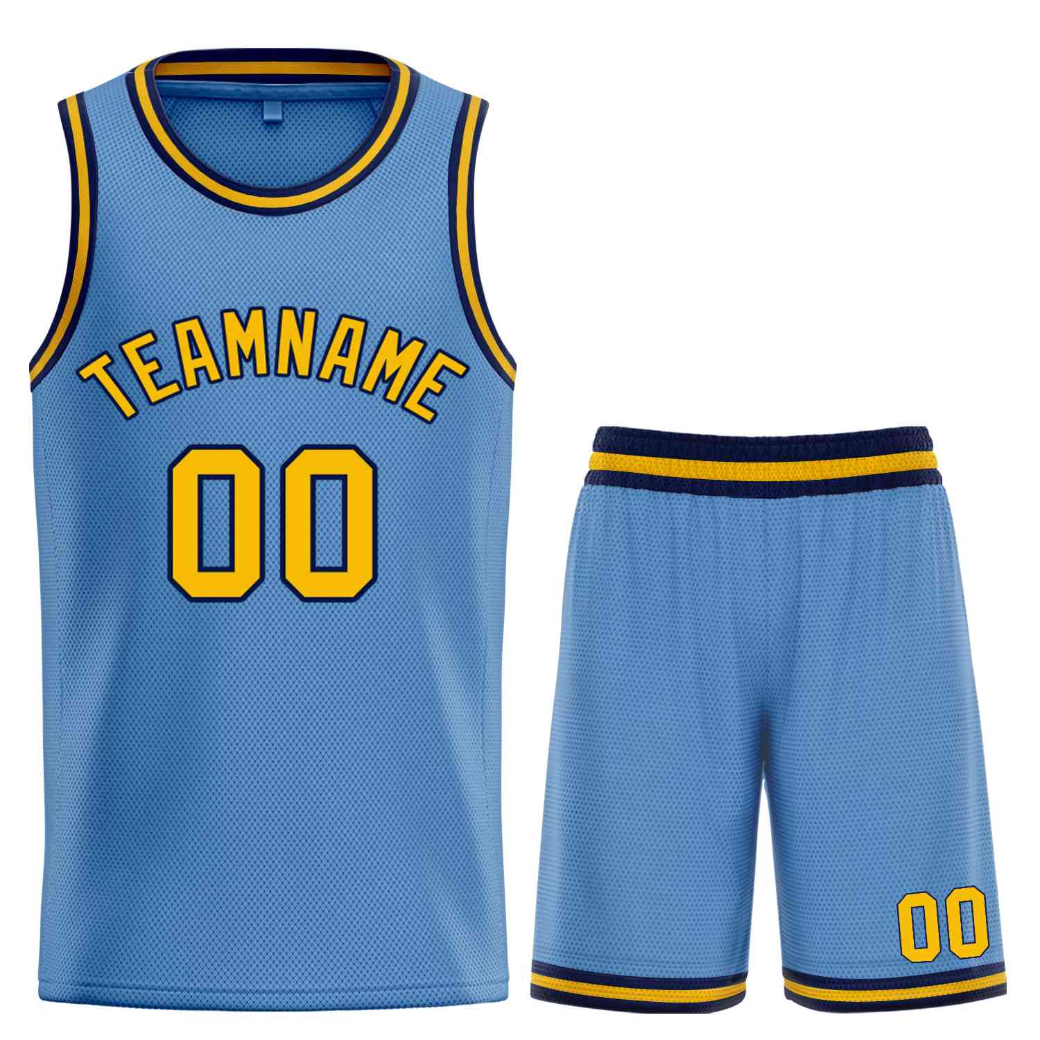 Custom Light Blue Yellow-Navy Bull Classic Sets Basketball Jersey