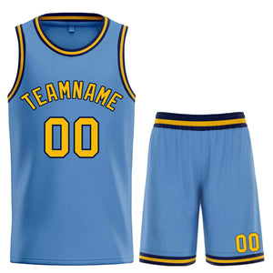 Custom Light Blue Yellow-Navy Bull Classic Sets Basketball Jersey