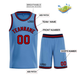 Custom Light Blue Maroon-Navy Bull Classic Sets Basketball Jersey