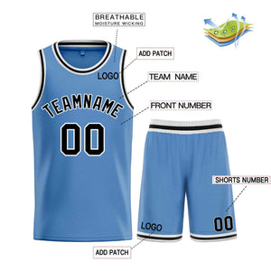 Maillot de basket-ball personnalisé, bleu clair, noir et blanc, ensembles classiques de taureau