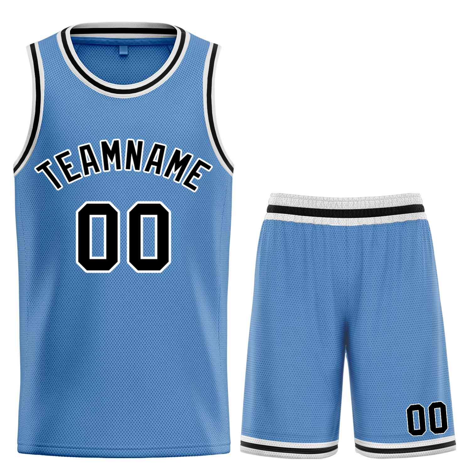 Custom Light Blue Black-White Bull Classic Sets Basketball Jersey