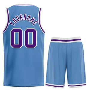 Maillot de basket-ball personnalisé, ensemble classique de taureau bleu clair violet-blanc