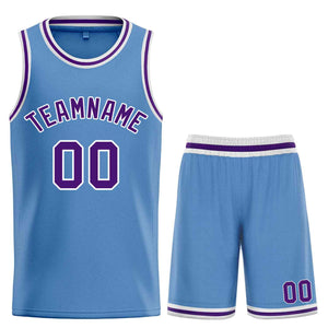 Custom Light Blue Purple-White Bull Classic Sets Basketball Jersey