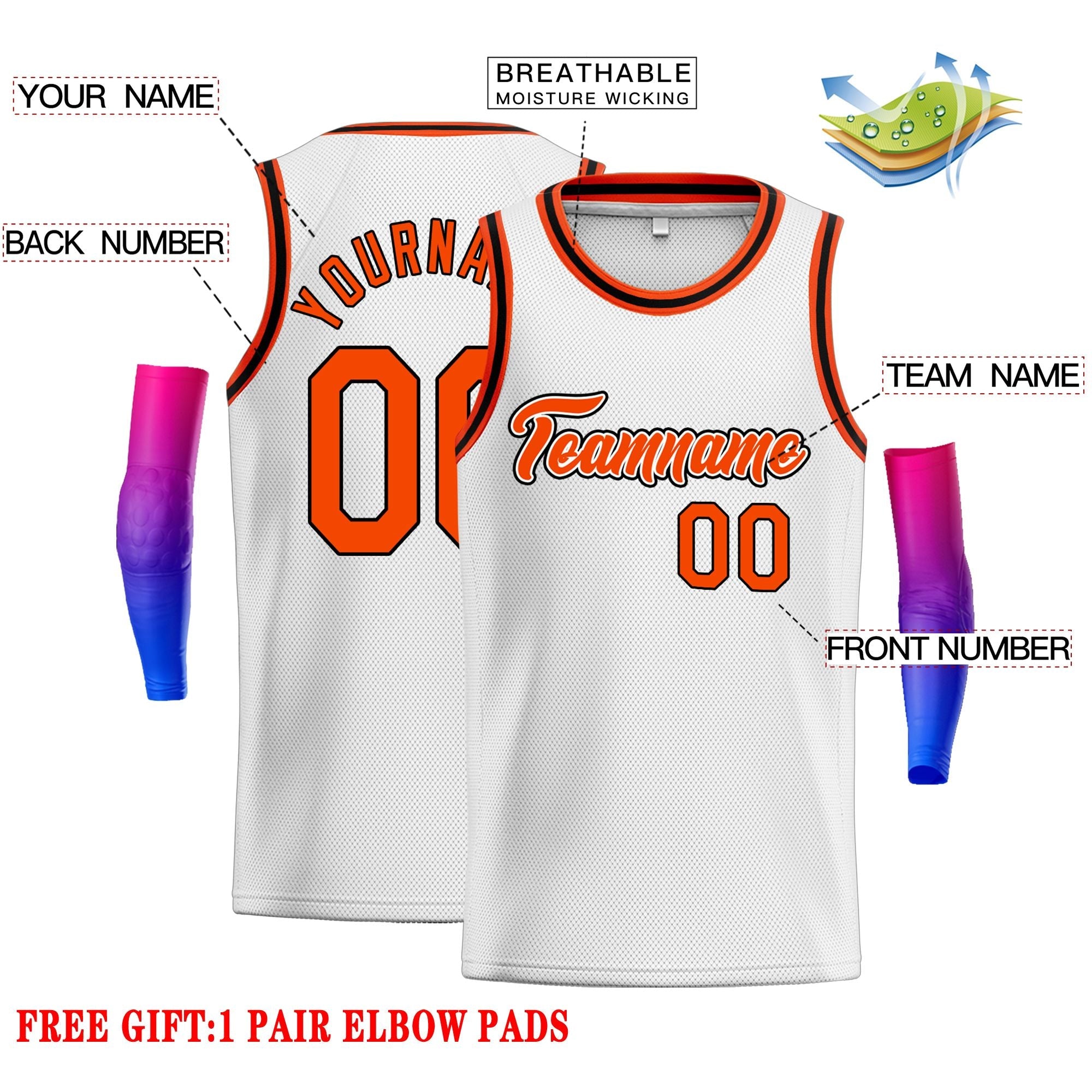 Custom White Orange-Black Classic Tops Men Casual Basketball Jersey