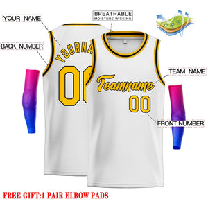 Custom White Yellow-Black Classic Tops Men Casual Basketball Jersey