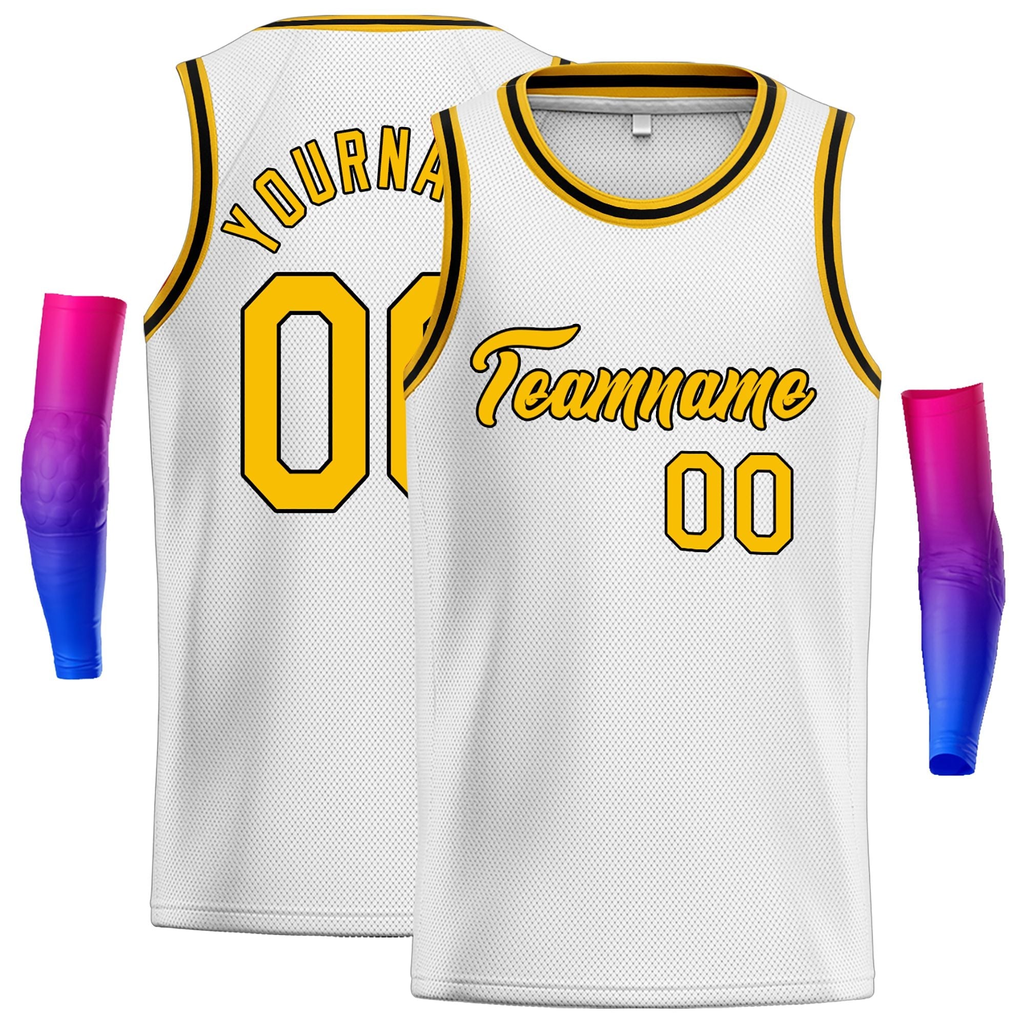 Maillot de basket-ball décontracté pour hommes, haut classique personnalisé blanc jaune-noir