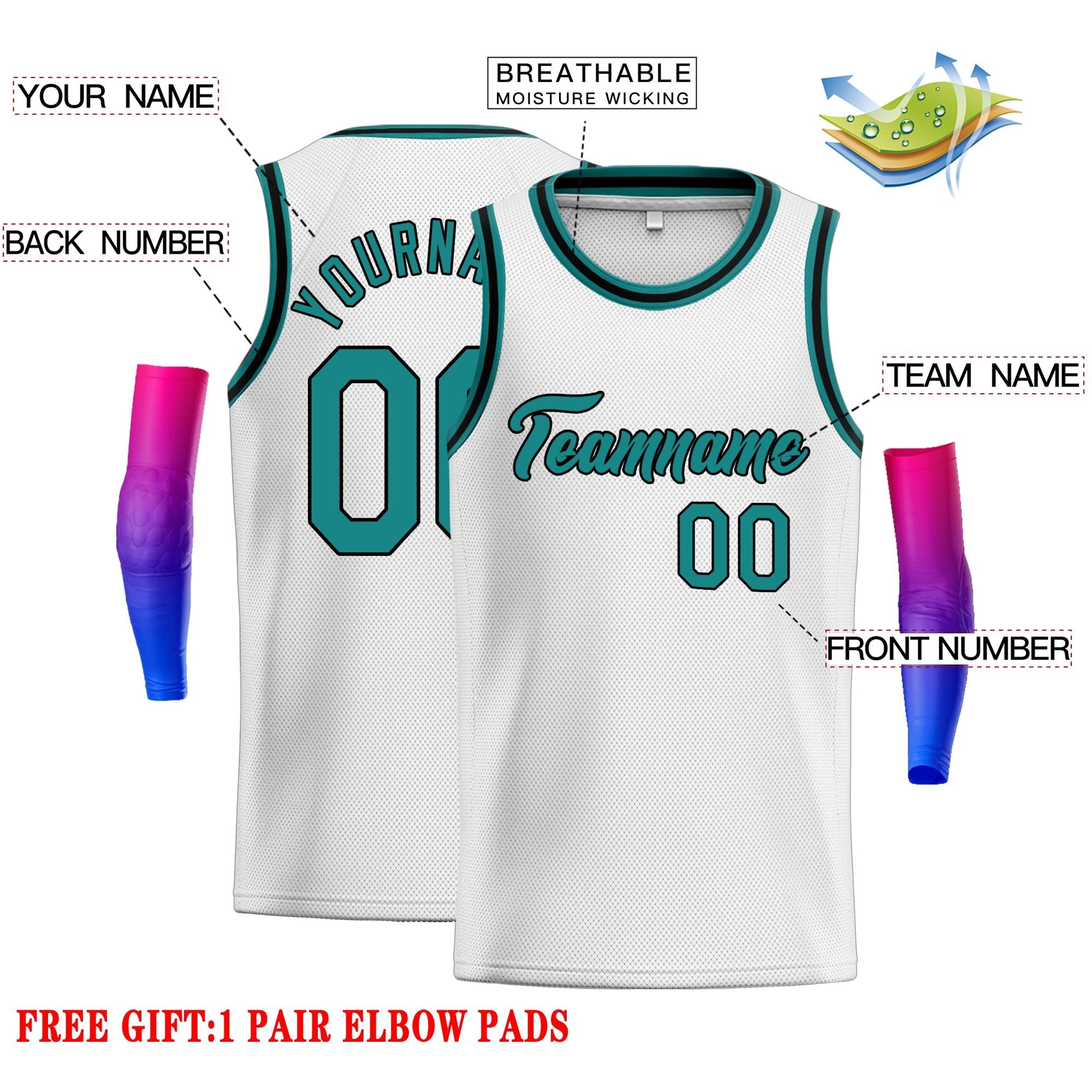 Custom White Teal-Black Classic Tops Men Casual Basketball Jersey