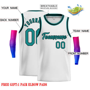 Custom White Teal-Black Classic Tops Men Casual Basketball Jersey