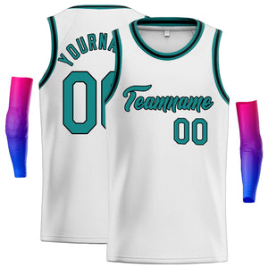 Custom White Teal-Black Classic Tops Men Casual Basketball Jersey