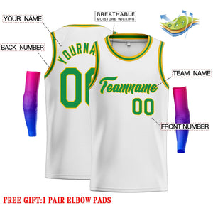 Custom White Green-Yellow Classic Tops Men Casual Basketball Jersey