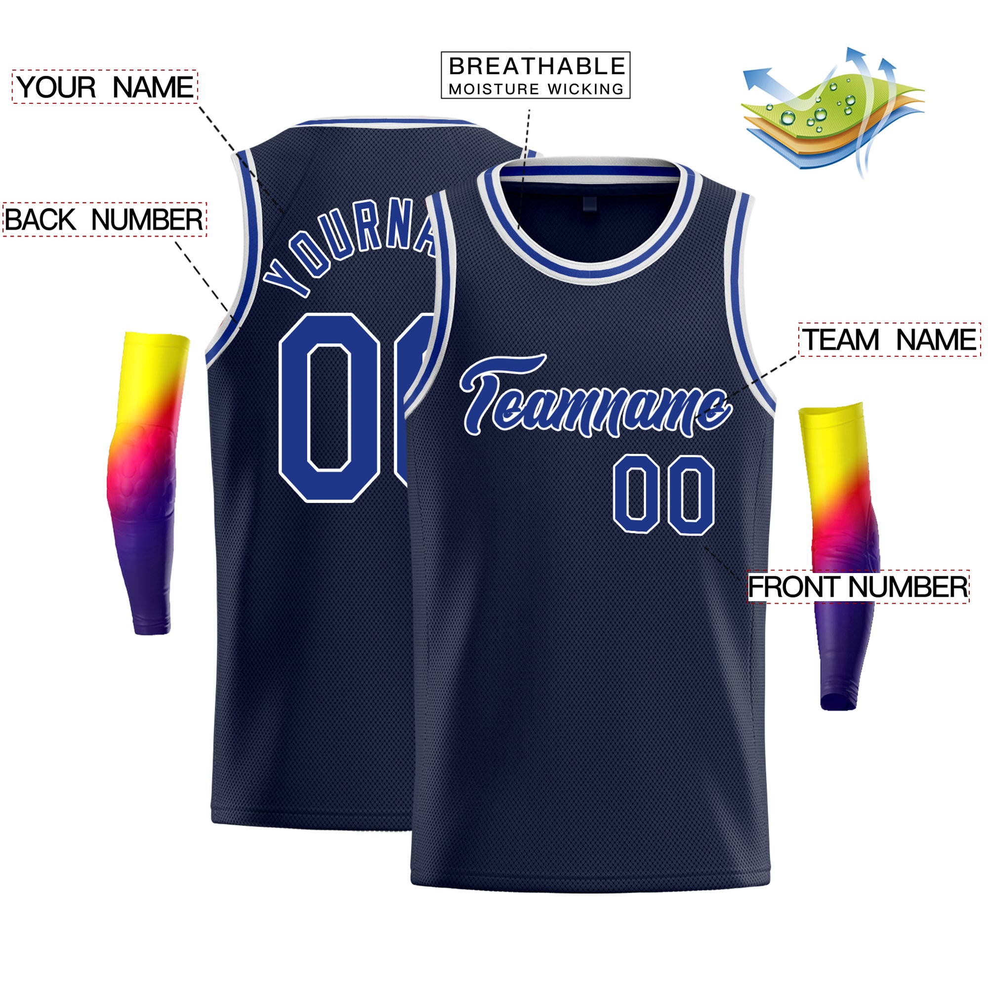 Custom Navy White-Royal Classic Tops Sport Basketball Jersey