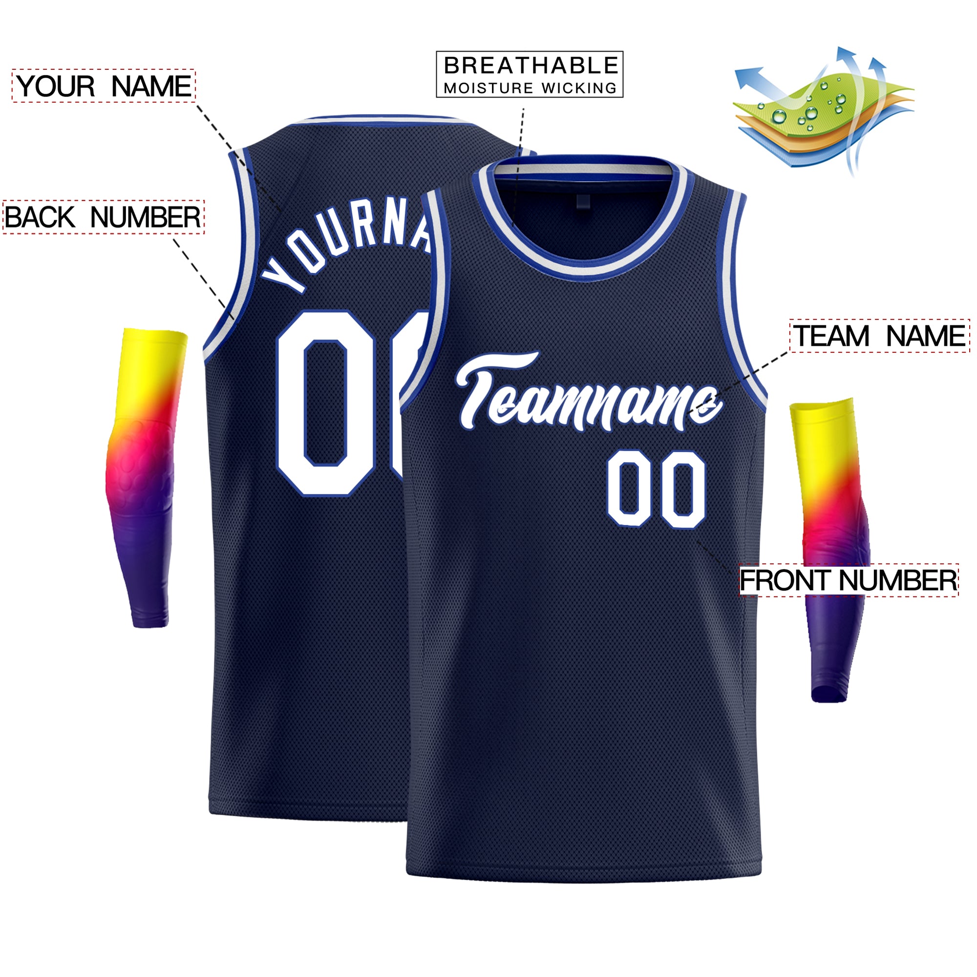 Custom Navy White-Royal Classic Tops Athletic Basketball Jersey