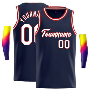 Custom Navy White-Red Classic Tops Comfort Basketball Jersey