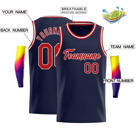 Custom Navy Red-White Classic Tops Athletic Basketball Jersey