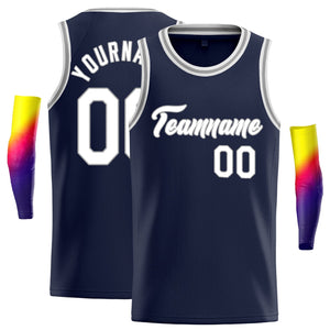 Custom Navy White-Grey Classic Tops Fashion Basketball Jersey