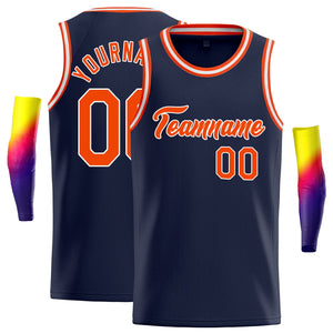 Maillot de basket-ball classique personnalisé, bleu marine, Orange-blanc