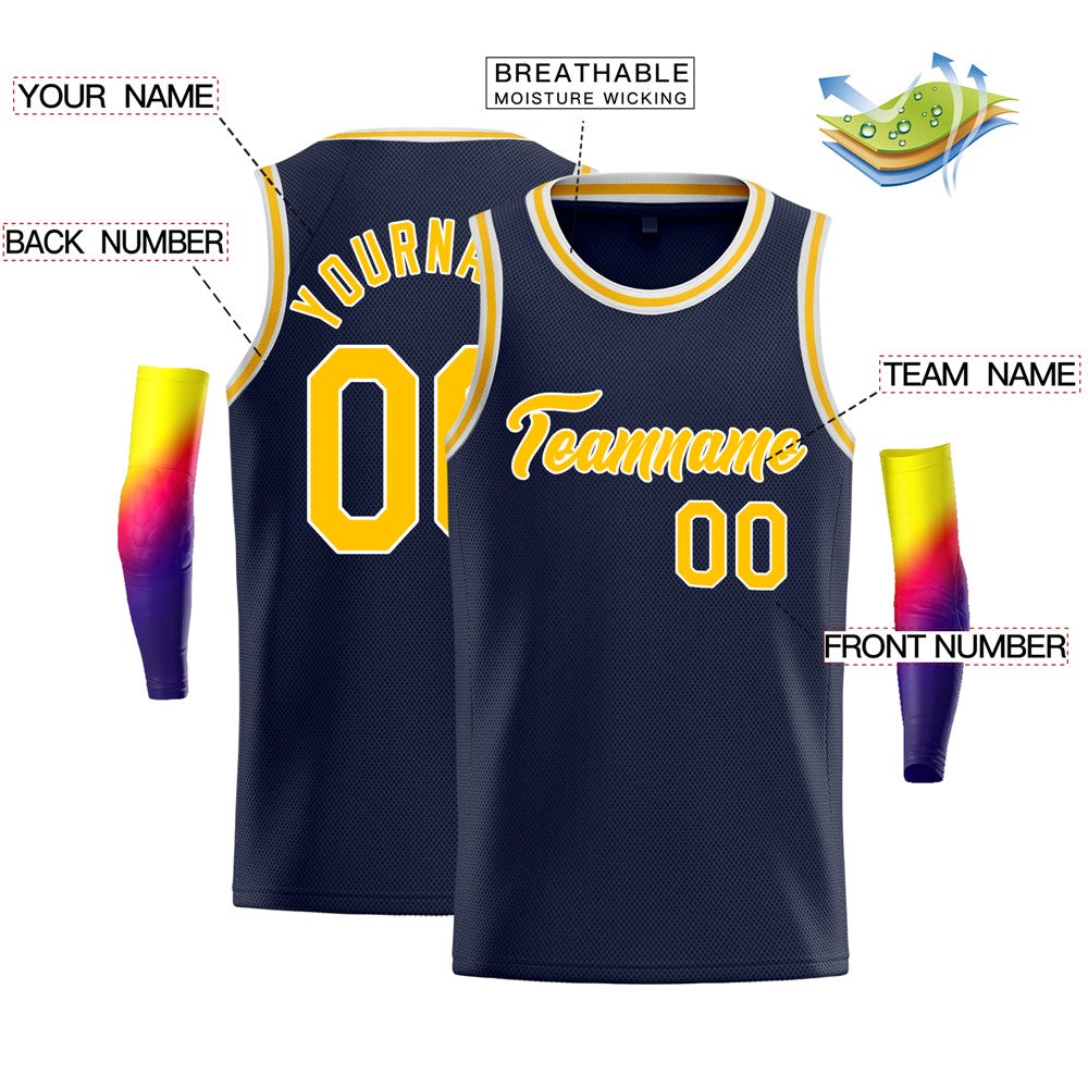 Custom Navy Yellow-White Classic Tops Fashion Vest Basketball Jersey