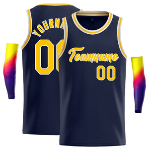 Custom Navy Yellow-White Classic Tops Fashion Vest Basketball Jersey