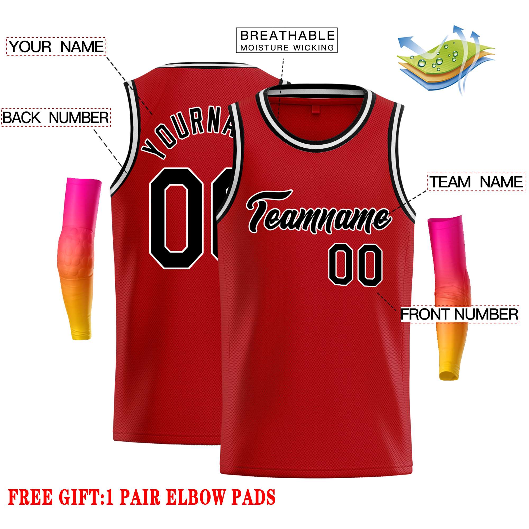 Custom Red Black-White Classic Tops Casual Basketball Jersey